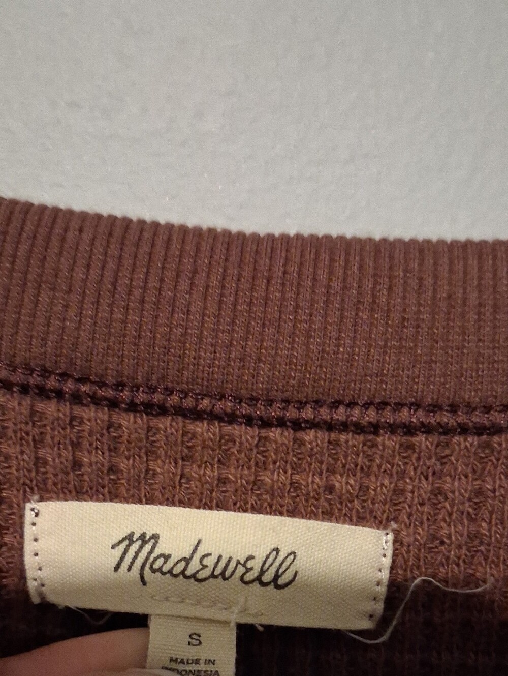 Madewell S Brown Shirt Top Split Neck Long Sleeve Waffle Goblin Granola Cabin - Picture 4 of 8